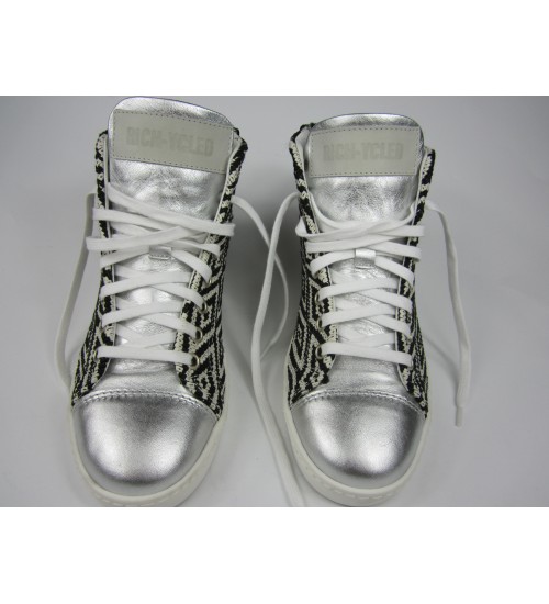 Deluxe handmade sneakers black and white , silver leather